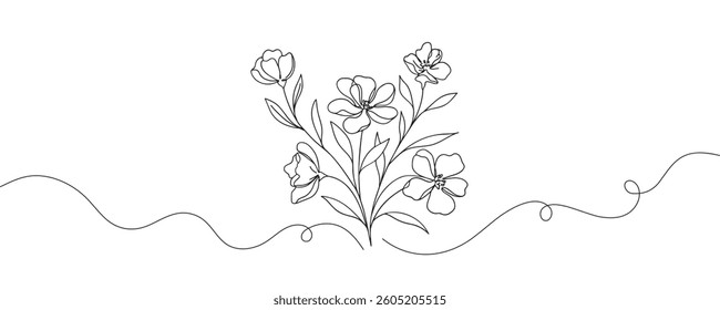 The flower is drawn as a continuous line. Vector illustration.