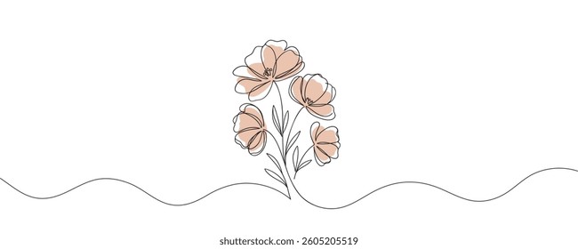 The flower is drawn as a continuous line. Vector illustration.