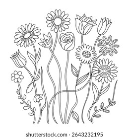 The flower is drawn as a continuous line. Vector illustration.