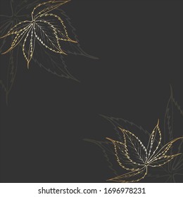 A flower drawn with a gold line on a black background. Vector graphics.