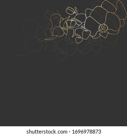 A flower drawn with a gold line on a black background. Vector graphics.