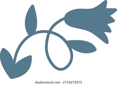 Flor con flor de campana caída y tallo rizado en el arte de línea de silueta audaz. Símbolo de fragilidad, crecimiento y elegancia de la naturaleza. Ilustración vectorial de dibujos animados.