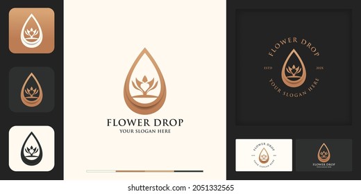 flower drop or beauty oil logo design and business card