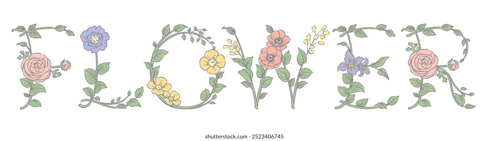 FLOR. Fuente de diseño de flores. Ilustración vectorial.