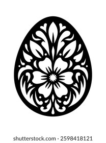 Flower Easter egg. Paper or laser cutting template. Vector illustration. Decorative holiday symbol. Floral ornate egg. Isolated on white background. For laser, plotter cutting, sublimation.