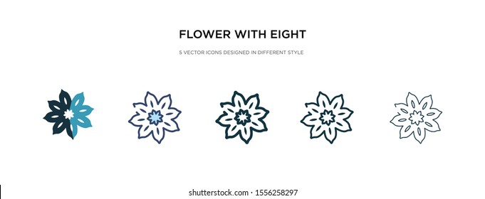 flower with eight petals icon in different style vector illustration. two colored and black flower with eight petals vector icons designed in filled, outline, line and stroke style can be used for