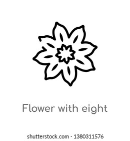 flower with eight petals vector line icon. Simple element illustration. flower with eight petals outline icon from nature concept. Can be used for web and mobile