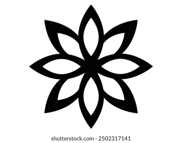 Flower with eight petals - vector silhouette image for stencil, logo or pictogram. Flower, plant for sign or icon