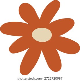 Flor com oito pétalas arredondadas e centro oval, contorno negrito e forma limpa. Símbolo da natureza, frescura, crescimento e humor primavera para marca e decoração. Ilustração de vetor de desenhos animados.