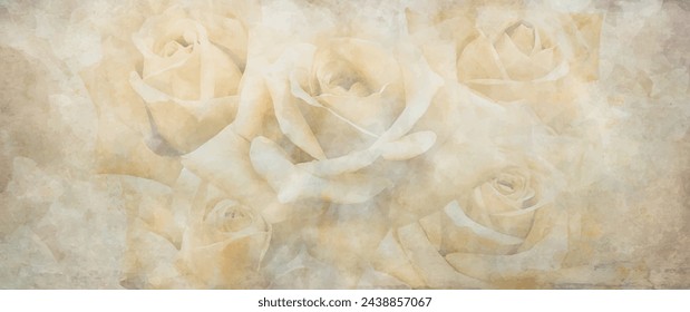 Flower elegant vector background design with a bouquet of roses. Luxury vintage template for cover design, invitation, flyer, wedding card, spa voucher template, wedding invite, gift certificate.