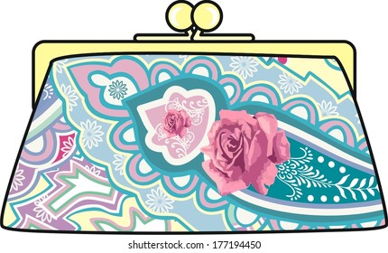 Flower elegant women clutch (abstract vector art illustration) 