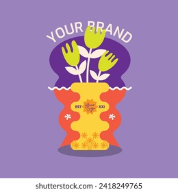 Blumenelement auf Vase für die Erstellung Ihres einzigartigen Logo-Design oder Poster, können Sie ändern und neu färben in den bearbeitbaren Vektordateien.