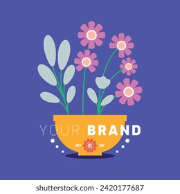 flower element on vase for creating your unique logo design or poster, you can resize and recolour in the editable vector files.