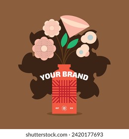 flower element on vase for creating your unique logo design or poster, you can resize and recolour in the editable vector files.