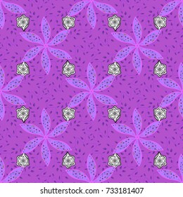 Flower Elements Design. Seamless Floral Pattern in Vector illustration. Colour Summer Theme seamless pattern Background. Flowers on violet, purple and white colors.