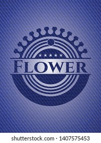 Flower emblem with denim texture. Vector Illustration. Detailed.