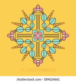 FLOWER EMBLEM on a yellow background