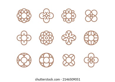 FLower emblem. Set of 12 geometric shape. Modern linear design print.  Modern abstract linear compositions and graphic design elements.