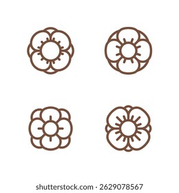 Flower emblem. Set of 4 geometric shape. Modern linear design print. Modern abstract linear compositions and graphic design elements.
