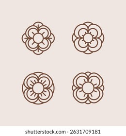 Flower emblem. Set of 4 geometric shape. Modern abstract linear compositions and graphic design elements.