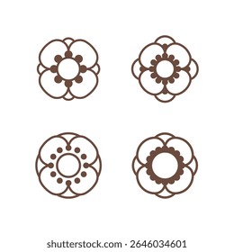 Flower emblem. Set of 4 geometric shape. Modern linear design print. Logo design.