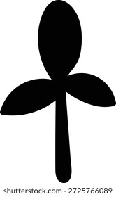 Emblema de flores con tres pétalos redondeados y tallo largo en silueta sólida, centrado con espacio negativo limpio. Símbolo de la naturaleza, la pureza y la herencia popular. Ilustración vectorial de dibujos animados.