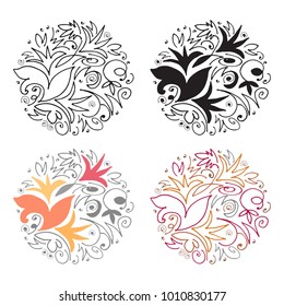 Flower emblems for flower shop, organic cosmetics, beauty salon. Hand drawn vector design.