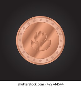 Flower embossed realistic bronze coin precious Icon / Logo Design