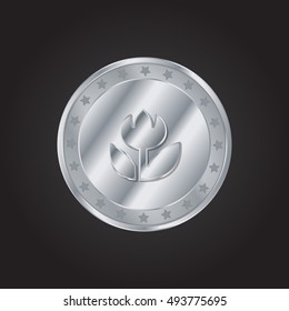 Flower embossed realistic silver / platinum coin precious Icon / Logo Design
