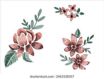 diseño de bordado de flores dibujado a mano