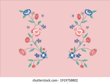 flower embroidery and drawn design vector art