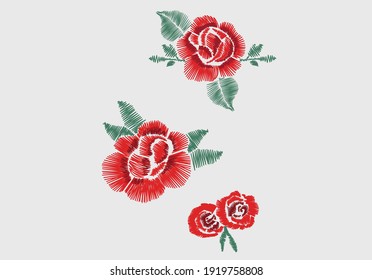 flower embroidery and drawn design vector art