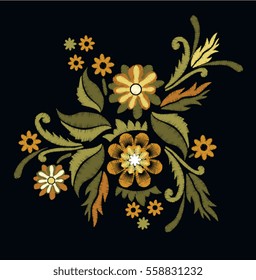 Flower embroidery on black background.vector