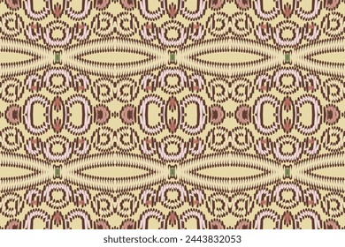 flower embroidery on brown background. ikat and cross stitch geometric seamless pattern ethnic oriental traditional. Aztec style illustration design for carpet, wallpaper, clothing, wrapping, batik.