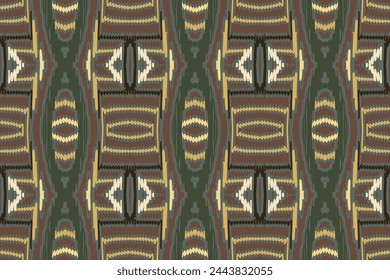 flower embroidery on brown background. ikat and cross stitch geometric seamless pattern ethnic oriental traditional. Aztec style illustration design for carpet, wallpaper, clothing, wrapping, batik.