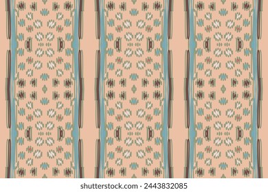 flower embroidery on brown background. ikat and cross stitch geometric seamless pattern ethnic oriental traditional. Aztec style illustration design for carpet, wallpaper, clothing, wrapping, batik.
