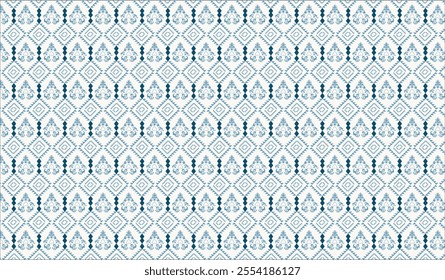 flower embroidery on cream background. ikat and cross stitch geometric seamless pattern ethnic oriental traditional. Aztec style illustration design for carpet, wallpaper, clothing, wrapping, batik.
