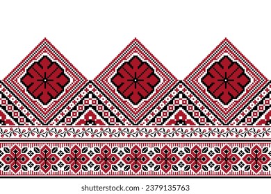 flower embroidery on white background. ikat and cross stitch geometric seamless pattern ethnic oriental traditional. Aztec style illustration design for carpet, wallpaper, clothing, wrapping, batik.