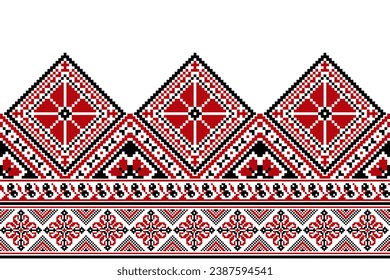 flower embroidery on white background. ikat and cross stitch geometric seamless pattern ethnic oriental traditional. Aztec style illustration design for carpet, wallpaper, clothing, wrapping, batik.