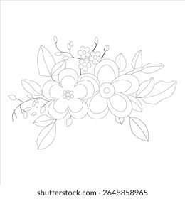 Flower Embroidery Pattern, Hand Drawn Floral vector illustration, Flower embroidery sticker. Hand Embroidery Design for Modern DIY Hoop Art, Blossom coloring book element
