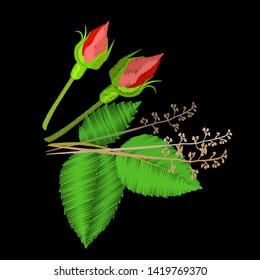 Flower embroidery stitches imitation. Satin stitch imitation, vector illustration.