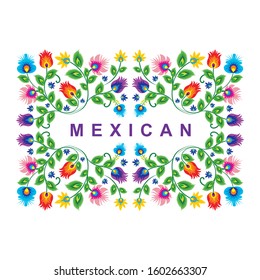 Flower Embroidery  vector illustration. with decorative flowers and ornaments, and symmetric layout. suitable for interior or fashion textiles etc.
