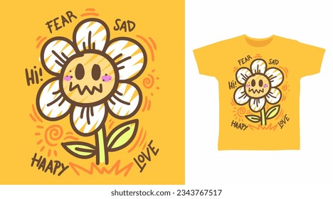 Flower emotions hand drawn t shirt and apparel design concepts