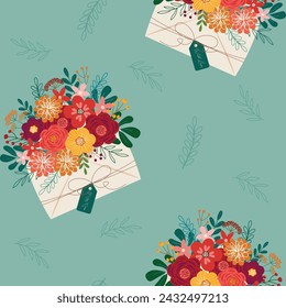 flower envelope with love hand drawn seamless pattern vector illustration for decorate invitation greeting birthday party celebration wedding card poster banner textile wallpaper paper wrap background