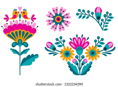 flower ethnic decoration. Fashion mexican, navajo or aztec, native american ornament.  Colored vector design element for frame and border, textile, fabric or paper print. Vector illustration 