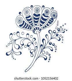 flower, ethnic pattern, Doodle, hand drawing, vector illustration isolated on white background