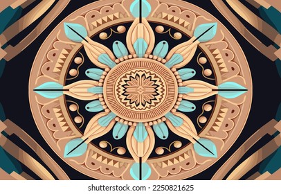Flower fabric pattern vintage pastel colors. Abstract indigenous graphic line art for flowers ancient. Textile vector illustration old antique vintage retro style. Floral design for clothing, etc.