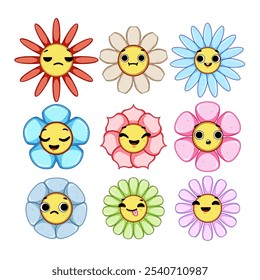 flower face set cartoon. makeup floral, petals bloom, portrait creative flower face sign. isolated symbol vector illustration