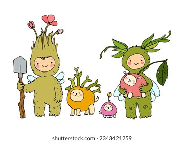 Сartoon flower fairies. Forest elves. Garden gnomes. Cute funny babies. 