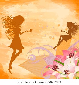 flower fairies on the grunge background